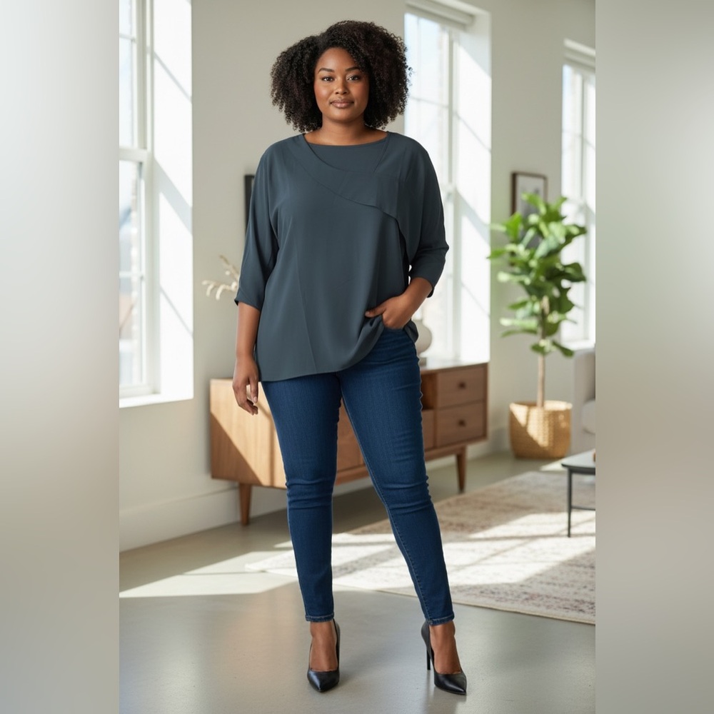 Teal Women's Top with Peek-A-Boo Sleeves